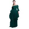 SHOPESSA Women's High Low Victorian Dress Puff Sleeve Off Shoulder Ruffle Medieval Costume for Women Renaissance Dress Green view 2