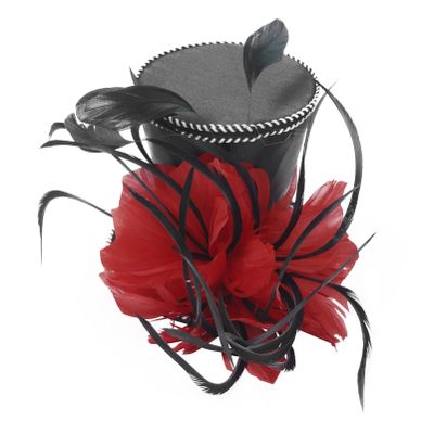 Alvivi Mini Top Hat Hair Clip Feathers Flower Decor Fascinator Cocktail Hats for Women Girls Halloween Christmas Party Black&Red One Size