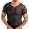 Yeeye Nikiikoo Men's See Through Fishnet Mesh Short Sleeve T-Shirts Gym Training Workout Tank Tops Clubwear Black XX-Large view 2