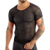 Yeeye Nikiikoo Men's See Through Fishnet Mesh Short Sleeve T-Shirts Gym Training Workout Tank Tops Clubwear Black XX-Large view 3