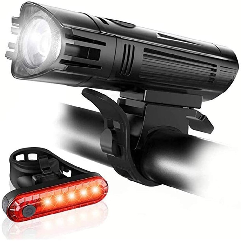 SMSOM USB Rechargeable LED Bike Light Set, Bicycle Headlight Front Light & Free Rear Back Tail Light, Waterproof, Easy to Install for Kids Men Women Road Cycling Safety Commuter Flashlight (Black)