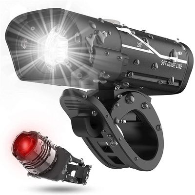 SMSOM Bike Lights Set USB Rechargeable, LED Bike Headlight with Taillight, Waterproof Bicycle Lights Front and Back for Men Women Kids Road Mountain Cycling (Black)