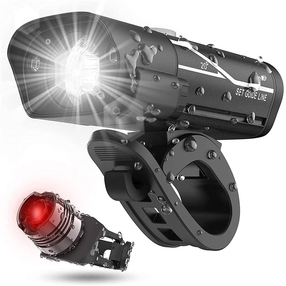 SMSOM Bike Lights Set USB Rechargeable, LED Bike Headlight with Taillight, Waterproof Bicycle Lights Front and Back for Men Women Kids Road Mountain Cycling (Black)