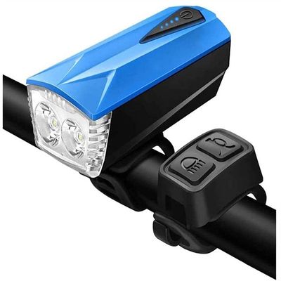 SMSOM LED Bicycle Headlight, Bike Lights with Horn, USB Rechargeable Bicycle Headlight, Waterproof, 4 Lighting Modes Fits All Bicycles for Road and Mountain (Color : Blue)