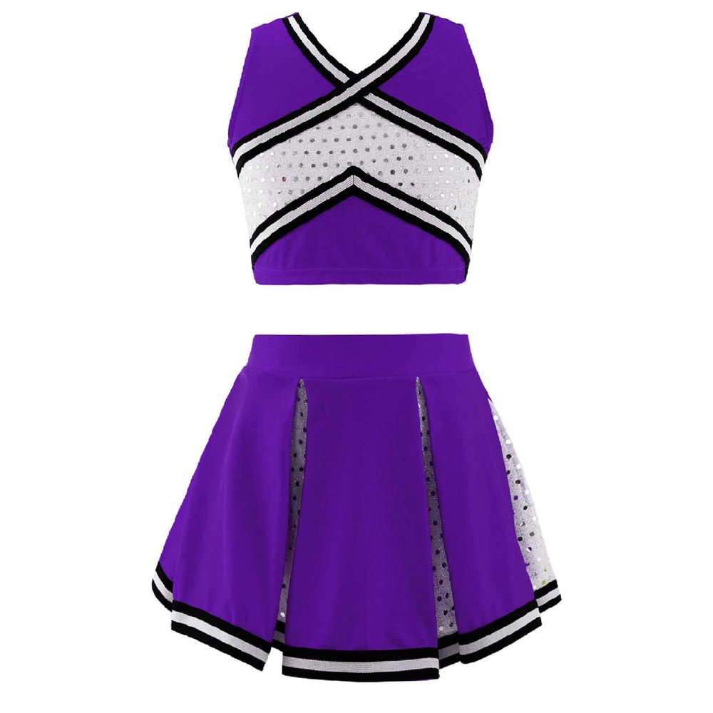 Loloda Girls Children Dress Cheer Leader Costume School Uniform Youth Cheerleading Outfit Halloween Carnival Party Purple 16 Years
