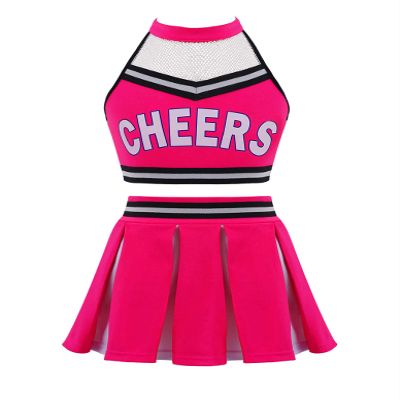 Loloda Girls Children Dress Cheer Leader Costume School Uniform Youth Cheerleading Outfit Halloween Carnival Party Hot Pink 14 Years