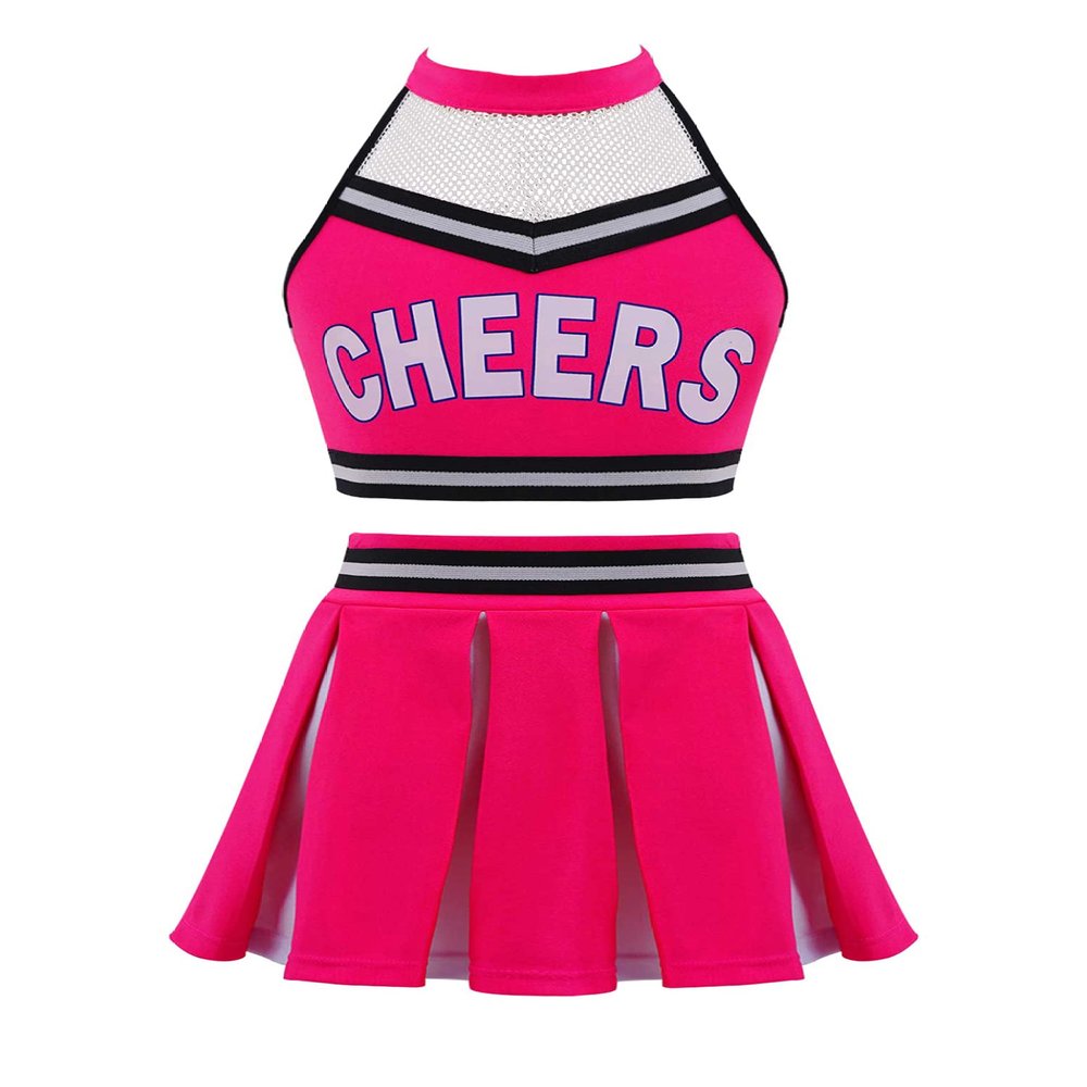Loloda Girls Children Dress Cheer Leader Costume School Uniform Youth Cheerleading Outfit Halloween Carnival Party Hot Pink 14 Years