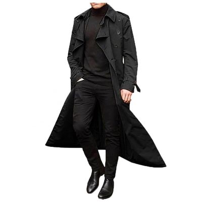 Mens Double Breasted Trench Coat Classic Slim Fit Pea Coats Windbreaker Big & Tall Lightweight Jacket Overcoat Plus Size Black