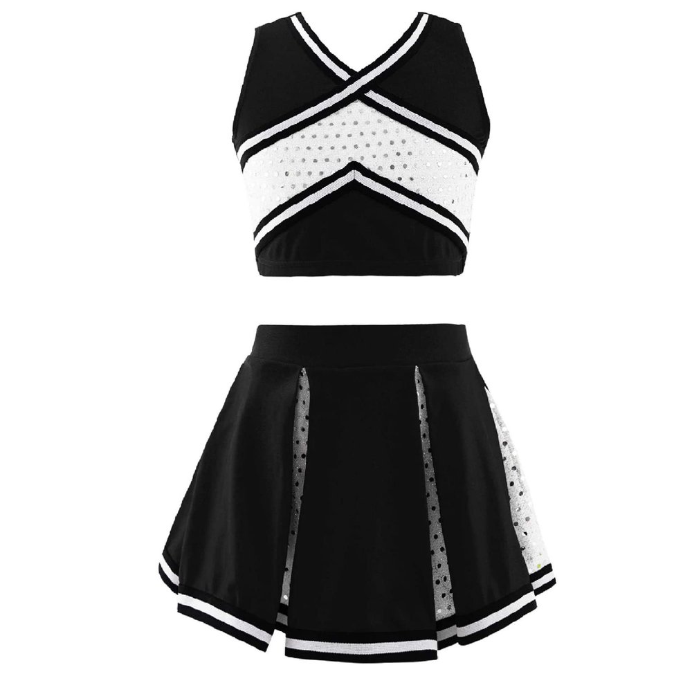 Loloda Girls Children Dress Cheer Leader Costume School Uniform Youth Cheerleading Outfit Halloween Carnival Party Black 16 Years