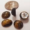 3 Vintage Japanese Genuine Tiger Eye Gemstone 12x10mm. Oval Scarabs R862 view 2