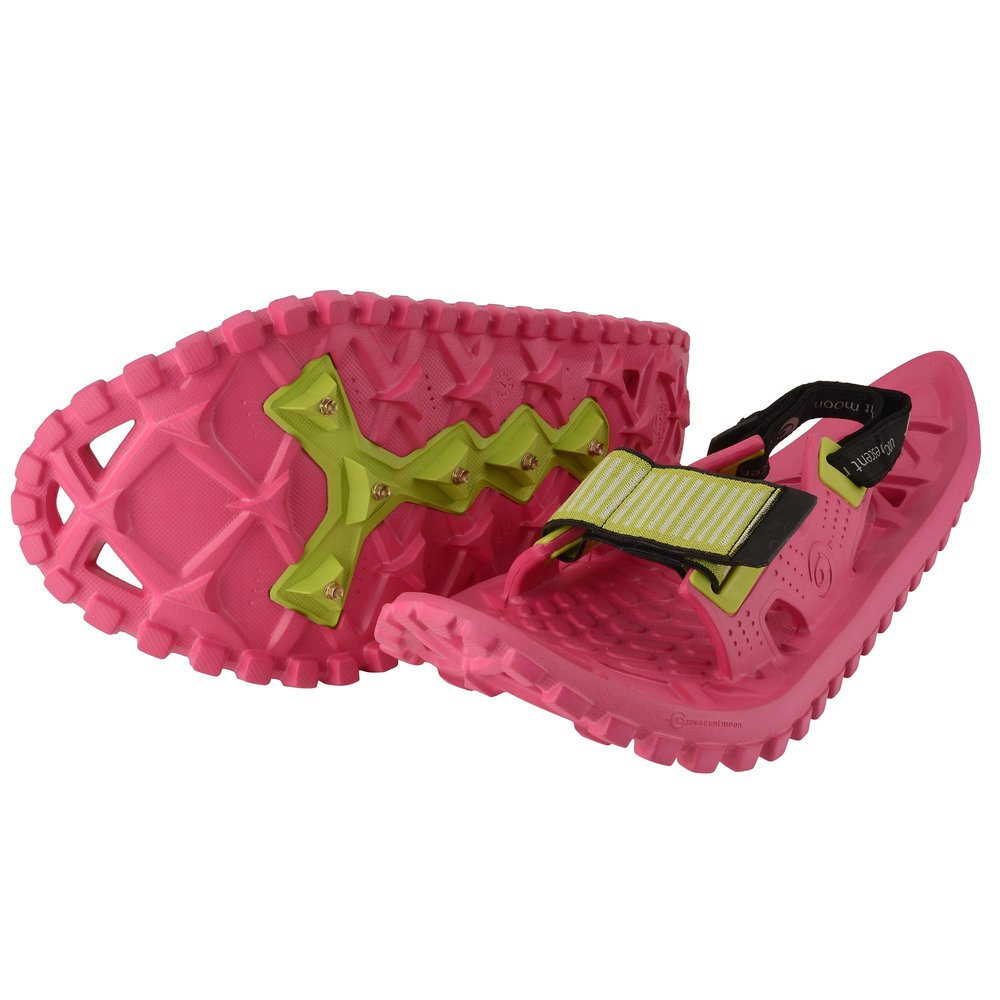 Crescent Moon Kids Snowshoes | Easy 17.5" Foam Snowshoes for Kids to 100 pounds with Secure Hook & Loop Binding, Insulating Rocker Cloud Deck & Durable Ice Spikes, Pink