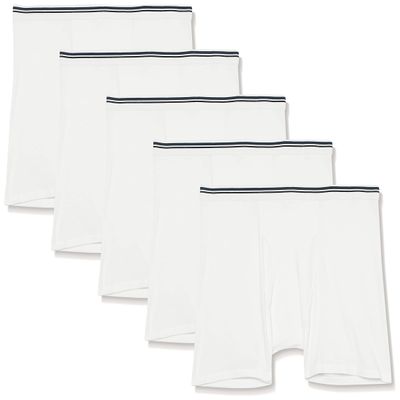 Amazon Essentials Men's Boxer Shorts Underwear, Comfortable Cotton, Tag-Free, Pack of 5, White, 3XL