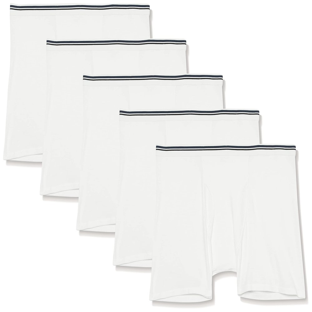 Amazon Essentials Men's Boxer Shorts Underwear, Comfortable Cotton, Tag-Free, Pack of 5, White, 3XL