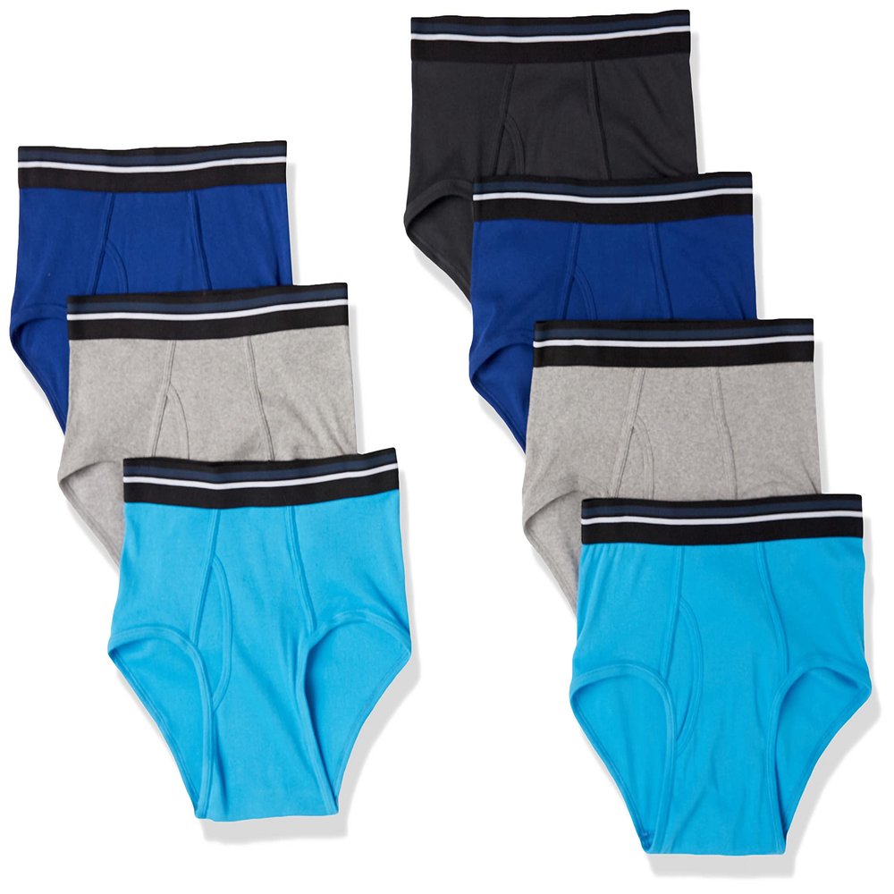 Amazon Essentials Men's Cotton Tag-Free Breathable Briefs Underwear, Pack of 7, Black/Blue/Grey, XX-Large