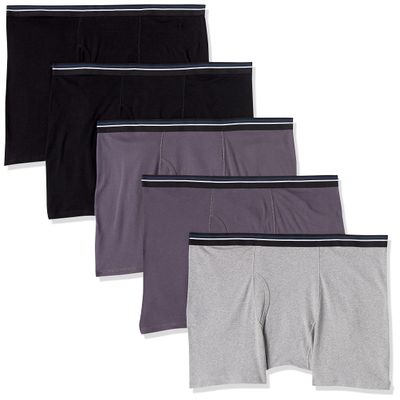 Amazon Essentials Men's Boxer Shorts Underwear, Comfortable Cotton, Tag-Free, Pack of 5, Black/Charcoal/Grey, 4XL Plus