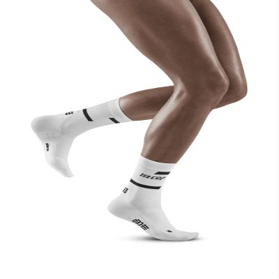 CEP The Run Socks, Women's, Mid Cut Crew, 4.0, Running Socks, White, LG IV
