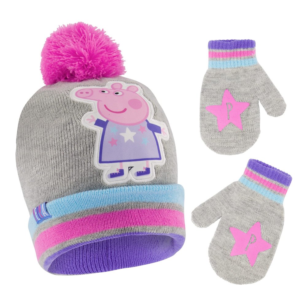 Hasbro Girls Winter Accessory Hat And Mittens Set, Peppa Pig Toddler Beanie For Toddler Ages 2-5