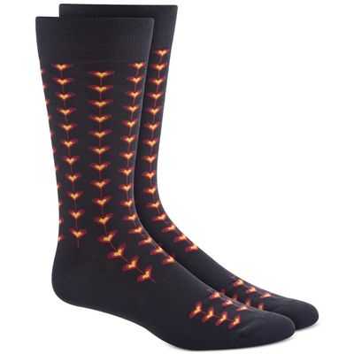 Bar III Mens Tiled Heart Printed Arch Support Crew Socks Blue 10-13