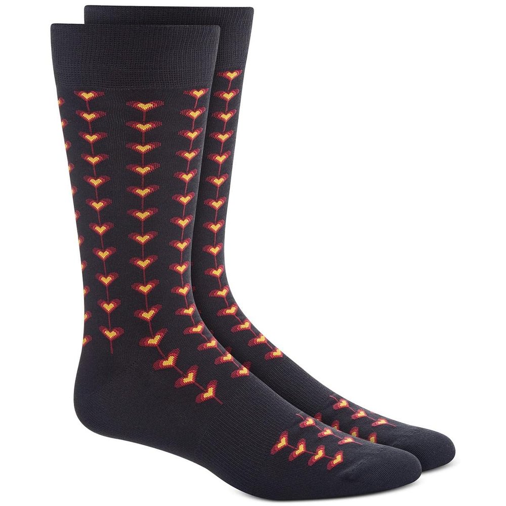 Bar III Mens Tiled Heart Printed Arch Support Crew Socks Blue 10-13