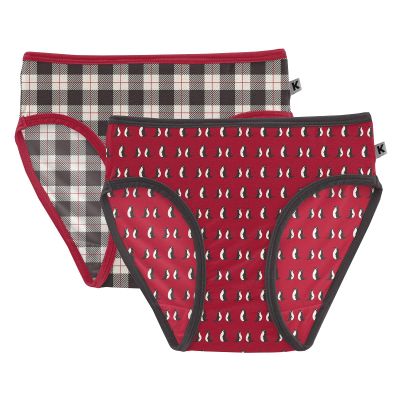 KicKee Pants Celebrations Holiday Print Girls Underwear, Set of 2, Incredibly Soft Girl Panties, Snug Fit, All Day Wear (Midnight Holiday Plaid & Crimson Penguins - 2T-3T)