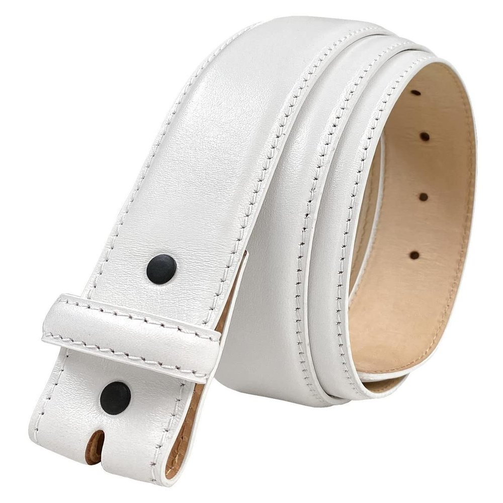 38MM Italian Calfskin Genuine Leather Dress Belt Strap with Snaps 1-1/2"(38mm) Wide (Smooth White, 42)