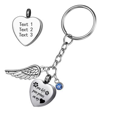 FCZDQ Pet Memorial Keepsake Heart Cremation Jewelry Urn Keychain for Ashes Customized You Left paw Prints on My Heart