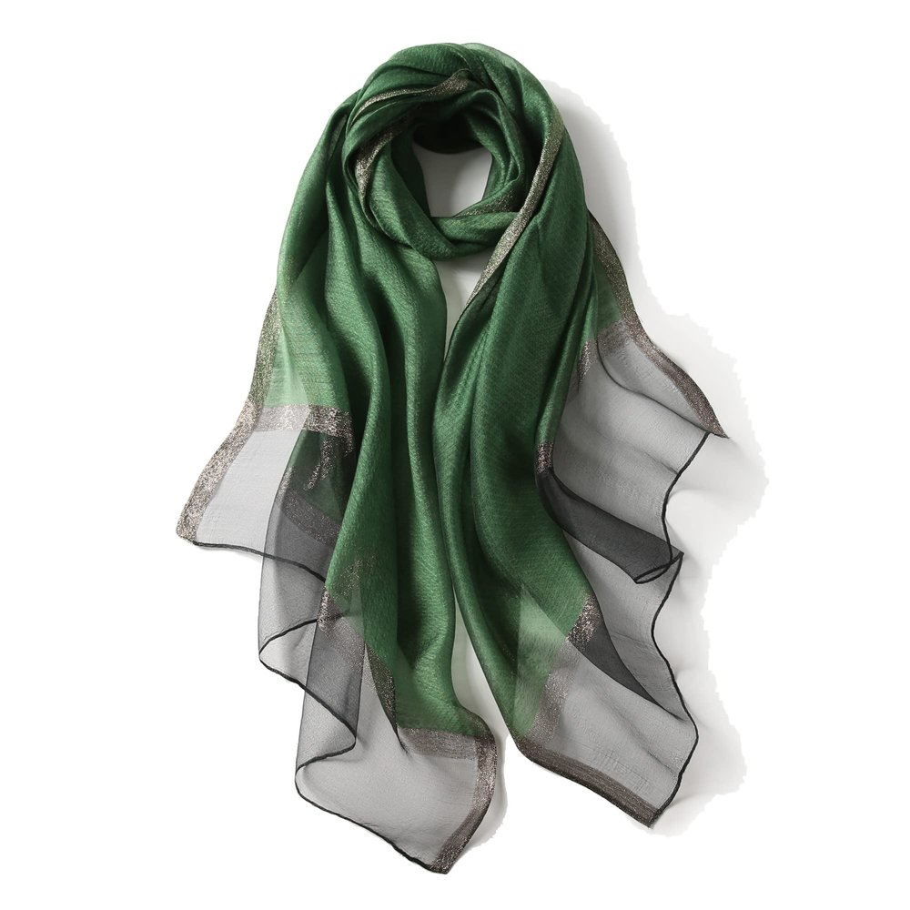 QXIYUAN Green Pashmina Shawls and Wraps Silk Wool Mixed Scarf Shawl Wrap for Women Accessories Bridesmaid Gifts, 29.5 X 76.7 Inch (75 X 195 Cm) Greensilk