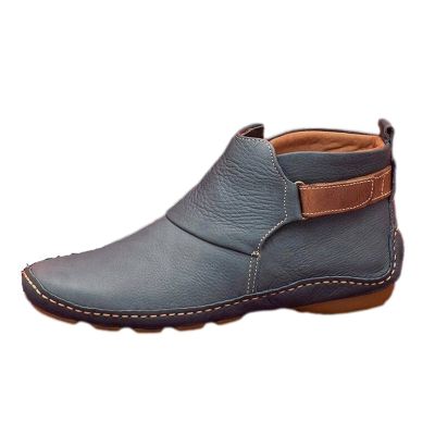 oiangi Womens Ankle Boots Fashion Buckle Strap Round Toe Low Wedge Heel Booties Retro Comfortable Casual Non-slip Riding Shoes
