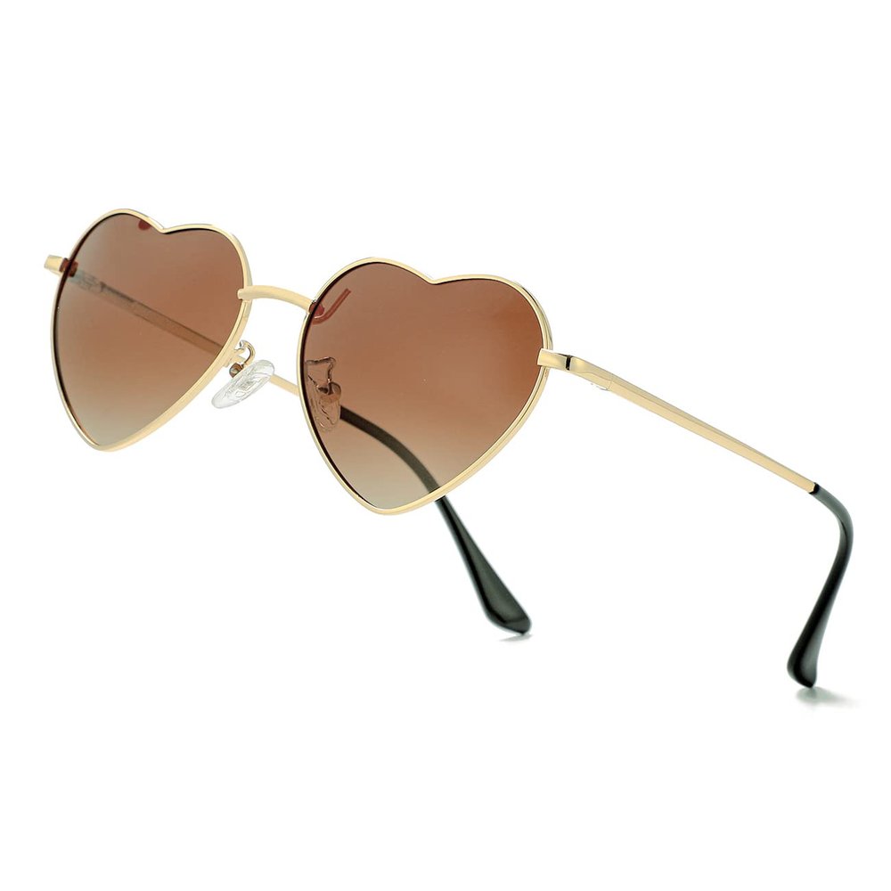 JOVAKIT Polarized Heart Sunglasses for Women Fashion Lovely Style Metal Frame UV400 Protection Lens (Gold/Gradient Brown)