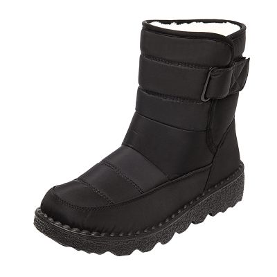 oiangi Quilted Snow Boots for Women Fashion Waterproof Round Toe Buckle Platform High Top Non-slip Ankle Booties Winter Comfy Warm Outdoor Ladies Shoes