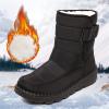 oiangi Quilted Snow Boots for Women Fashion Waterproof Round Toe Buckle Platform High Top Non-slip Ankle Booties Winter Comfy Warm Outdoor Ladies Shoes view 4