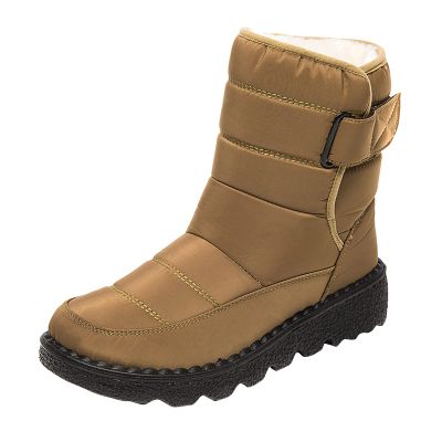 oiangi Quilted Snow Boots for Women Fashion Waterproof Round Toe Buckle Platform High Top Non-slip Ankle Booties Winter Comfy Warm Outdoor Ladies Shoes