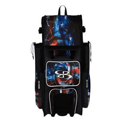 Boombah Rolling Superpack 2.0 Baseball/Softball Gear Bag - 23-1/2" x 13-1/2" x 9-1/2" - USA Patriot Black/Red/White - Telescopic Handle - Holds 4 Bats - Wheeled Version
