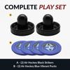 Hathaway Air Hockey Pucks and Paddles Set  Two Ergonomic 3.75-inch Pushers and Four 2.87-inch ABS Table Hockey Pucks  Durable Game Accessories for Home Play or Arcade Style Tables - Black and Blue view 3