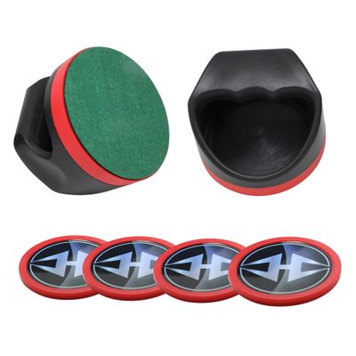 Hathaway Air Hockey Pucks and Paddles Set  Two Ergonomic 4-inch Pushers and Four 3-inch ABS Table Hockey Pucks  Durable Game Accessories Ideal for Home Play or Arcade Style Tables - Black and Red