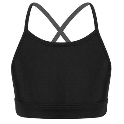 YONGHS Kids Girls' Sports Bra Criss Cross Back Crop Tops Cutout Vest for Dance/Yoga/Workout/Running Black B 16 Years