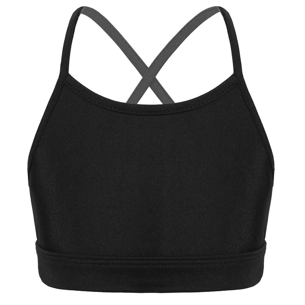 YONGHS Kids Girls' Sports Bra Criss Cross Back Crop Tops Cutout Vest for Dance/Yoga/Workout/Running Black B 16 Years