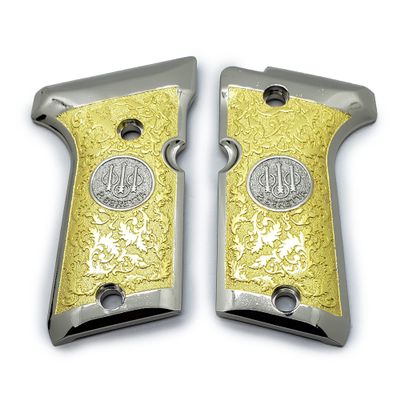 Grips for Beretta 92/96 Compact Size, Metal Beretta Grips Nickel Gold Plated Scroll Design