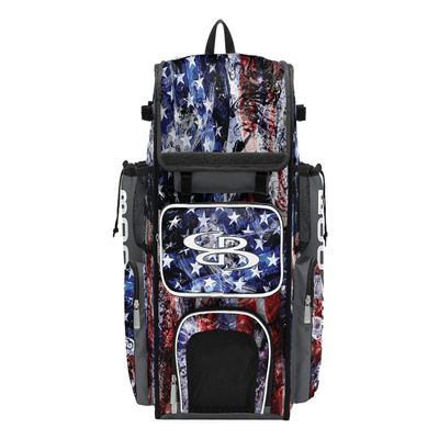 Boombah Superpack Bat Bag - Backpack Version (no wheels) - Holds 4 Bats - USA Allegiance Charcoal/Royal Blue/White