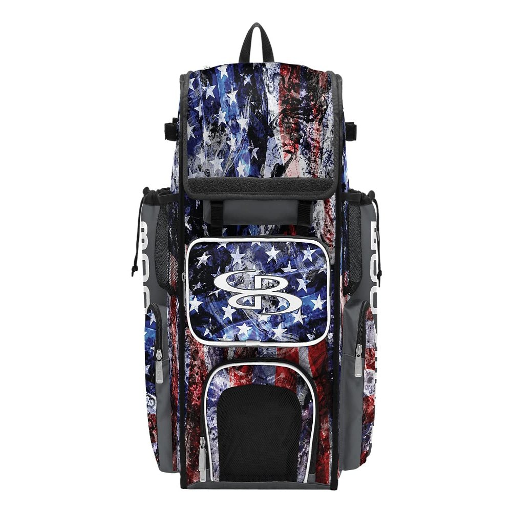 Boombah Superpack Bat Bag - Backpack Version (no wheels) - Holds 4 Bats - USA Allegiance Charcoal/Royal Blue/White