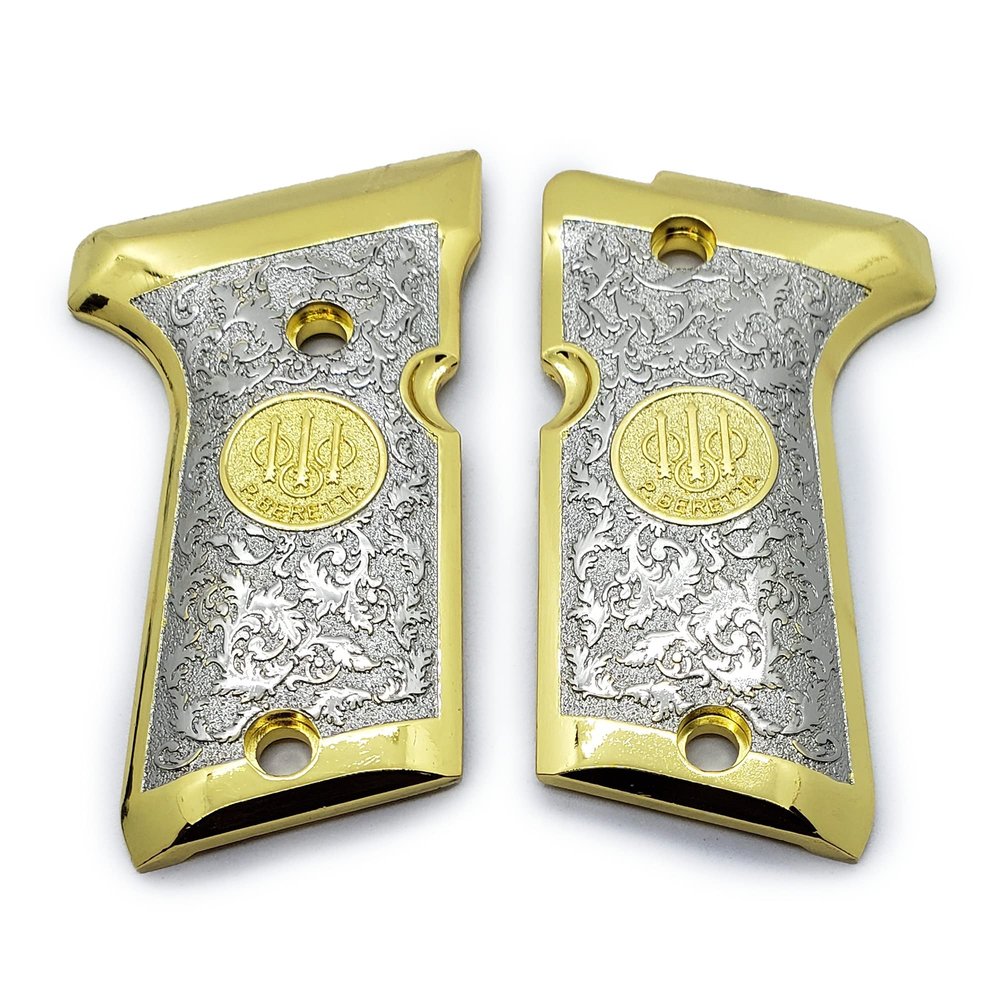 Grips for Beretta 92/96 Compact Size, Metal Beretta Grips Gold Nickel Plated
