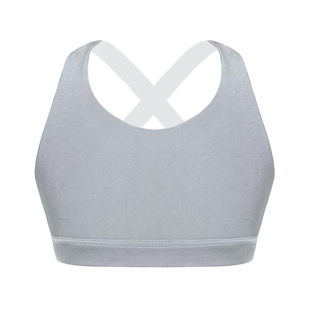 YONGHS Kids Girls' Sports Bra Criss Cross Back Crop Tops Cutout Vest for Dance/Yoga/Workout/Running Grey 12 Years