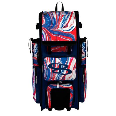 Boombah Superpack Hybrid Rolling Bat Bag - Flow 2.0 Bat Pack Navy/Red/White - Wheeled & Backpack Version