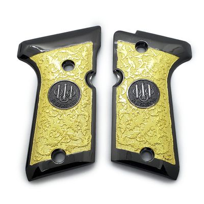 Grips for Beretta 92/96 Compact Size, Metal Beretta Grips Gold Black Plated