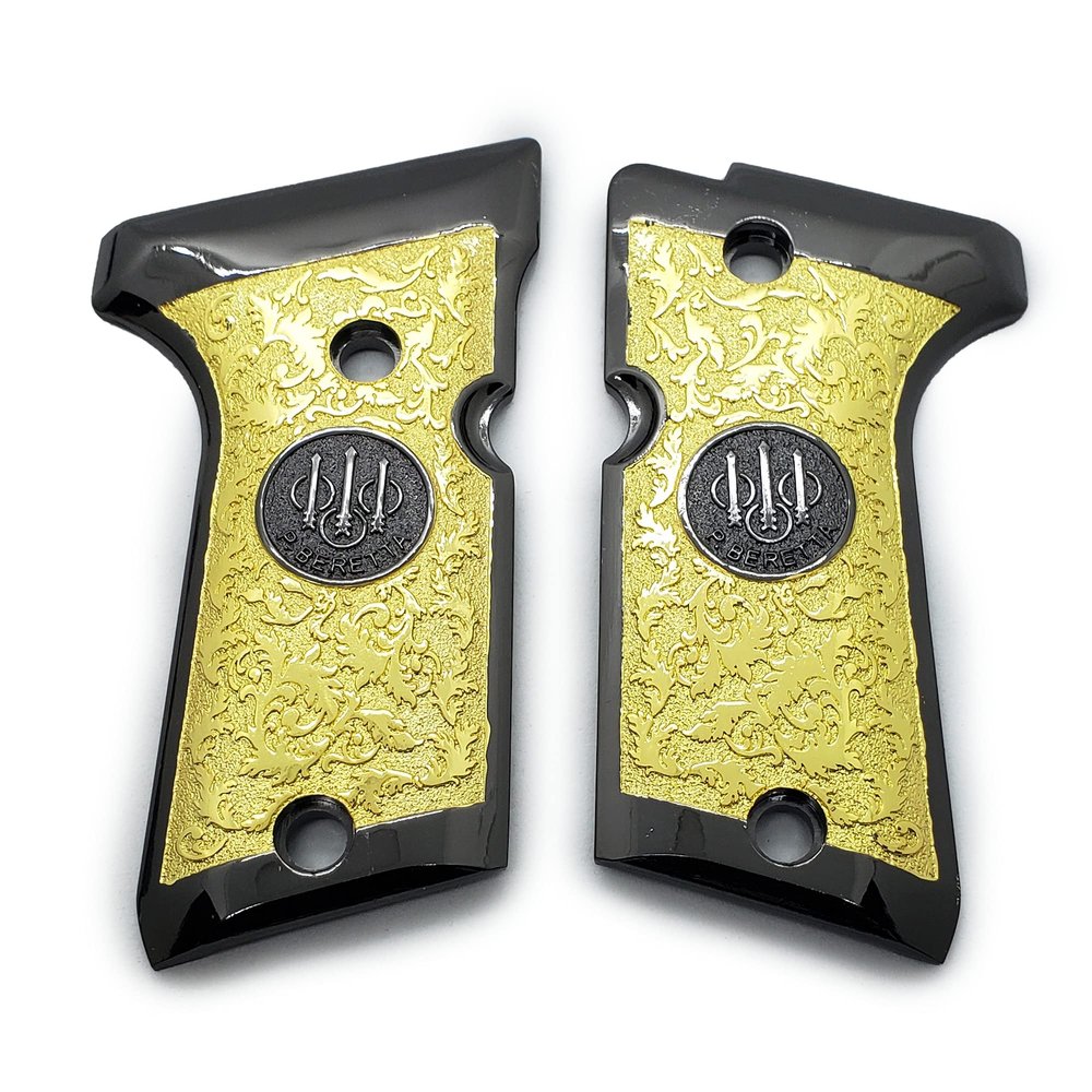 Grips for Beretta 92/96 Compact Size, Metal Beretta Grips Gold Black Plated