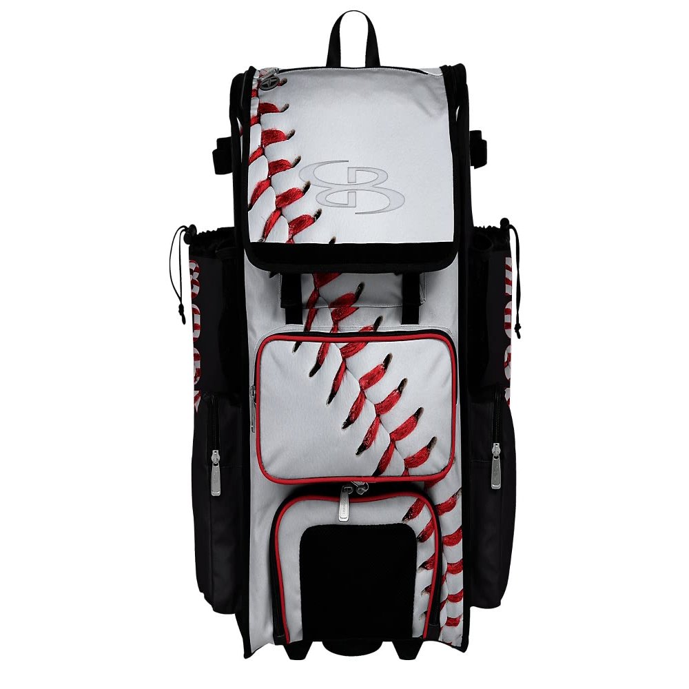Boombah Superpack Hybrid Rolling Bat Bag - Homerun Baseball Bat Pack White/Black/Red - Wheeled & Backpack Version