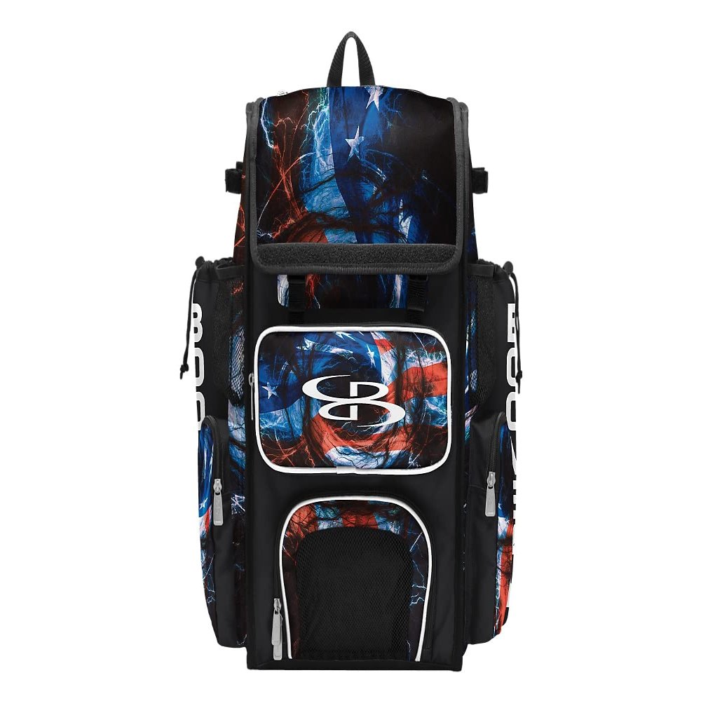 Boombah Superpack Bat Bag - Backpack Version (no wheels) - Holds 4 Bats - USA Patriot Black/Red/White
