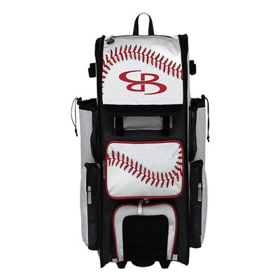 Boombah Rolling Superpack Baseball/Softball Gear Bag - 23-1/2" x 13-1/2" x 9-1/2" - Baseball 2 White/Red/Black - Telescopic Handle - Holds 4 Bats - Wheeled Version