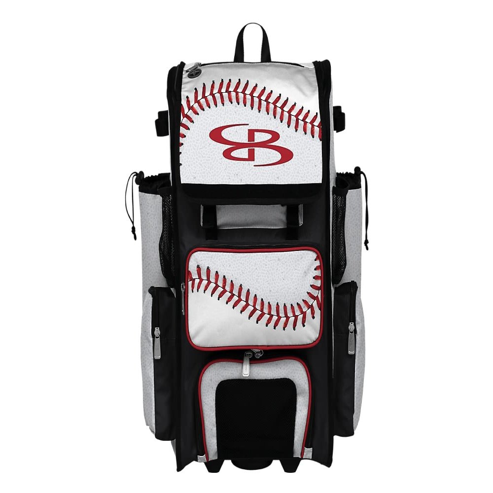 Boombah Rolling Superpack Baseball/Softball Gear Bag - 23-1/2" x 13-1/2" x 9-1/2" - Baseball 2 White/Red/Black - Telescopic Handle - Holds 4 Bats - Wheeled Version