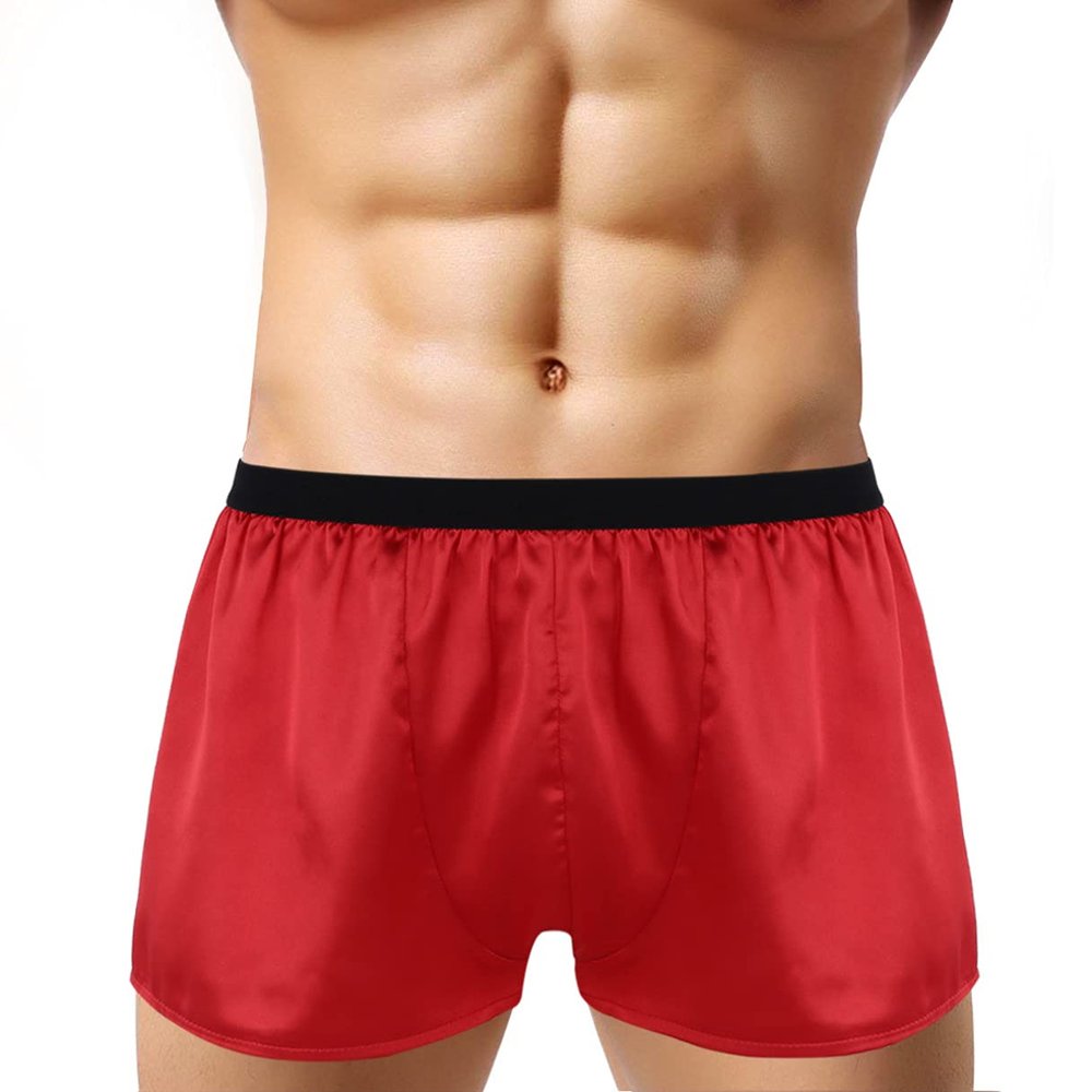 Agoky Men's Silky Satin Boxer Shorts Love You Valentine Special Pajamas Sleepwear Underwear Type A Red Medium